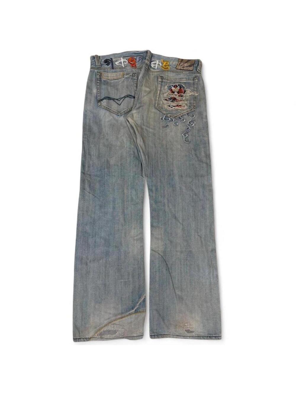 Rare vintage River Island Baggystyle dragon embroidery denim